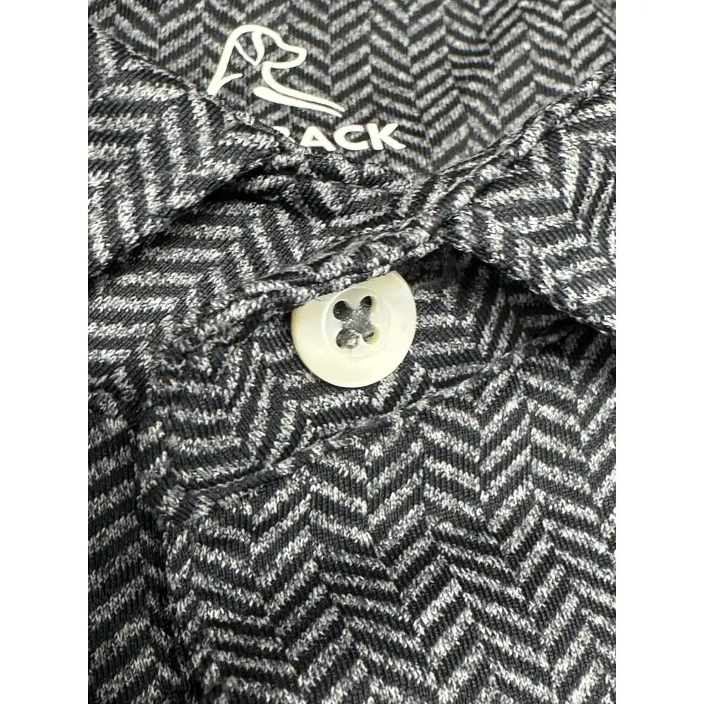 Rhoback M Black Gray Chevron Herring Bones Polo Shirt Athleisure Relax Golf - Picture 6 of 10